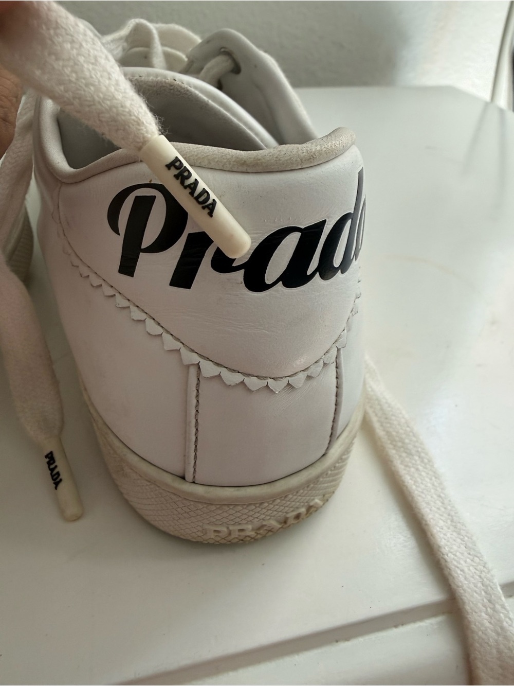 Prada women size 6.5 White Leather Platform Lace-Up Sneakers - Picture 3 of 10